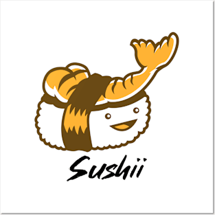 Sushi Fish Roll Cartoon Orange Posters and Art